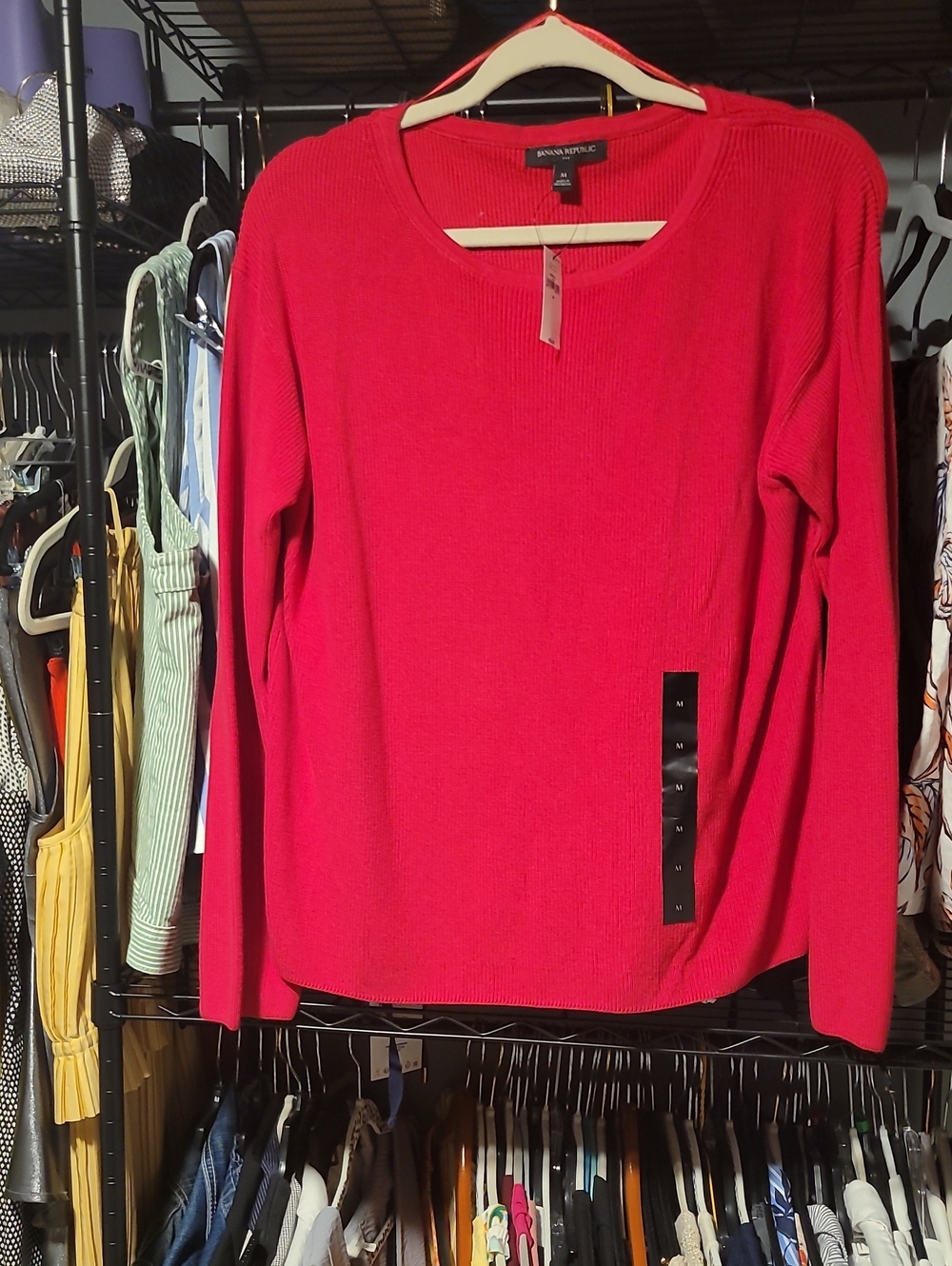 Banana Republic Bright Red Long-Sleeve Crewneck Top